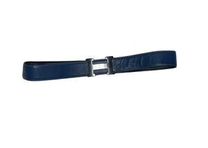 Hermes Blue / Black Reversible Belt with Silver H Buckle Sz 40 Leather Damaged